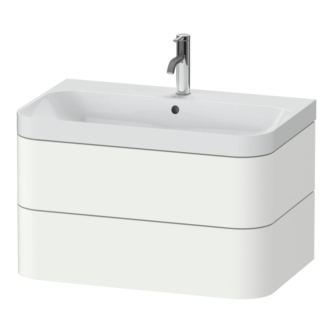 Duravit Happy D.2 – Έπιπλο Νιπτήρα – 775 mm, με νιπτήρα, 2 συρτάρια, νιπτήρας κέντρο, έκδοση O, μοντέλο HP4347 – White Super Matt, Decor (HP4347O8484)