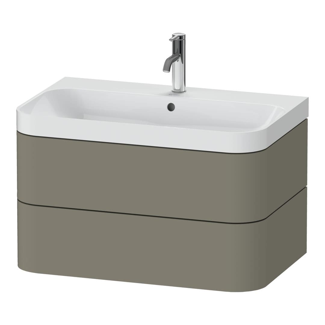 Duravit Happy D.2 – Έπιπλο Νιπτήρα – 775 mm, με νιπτήρα, 2 συρτάρια, νιπτήρας κέντρο, έκδοση O, μοντέλο HP4347 – Stone grey Satin Matt, Lacquer (HP4347O9292)