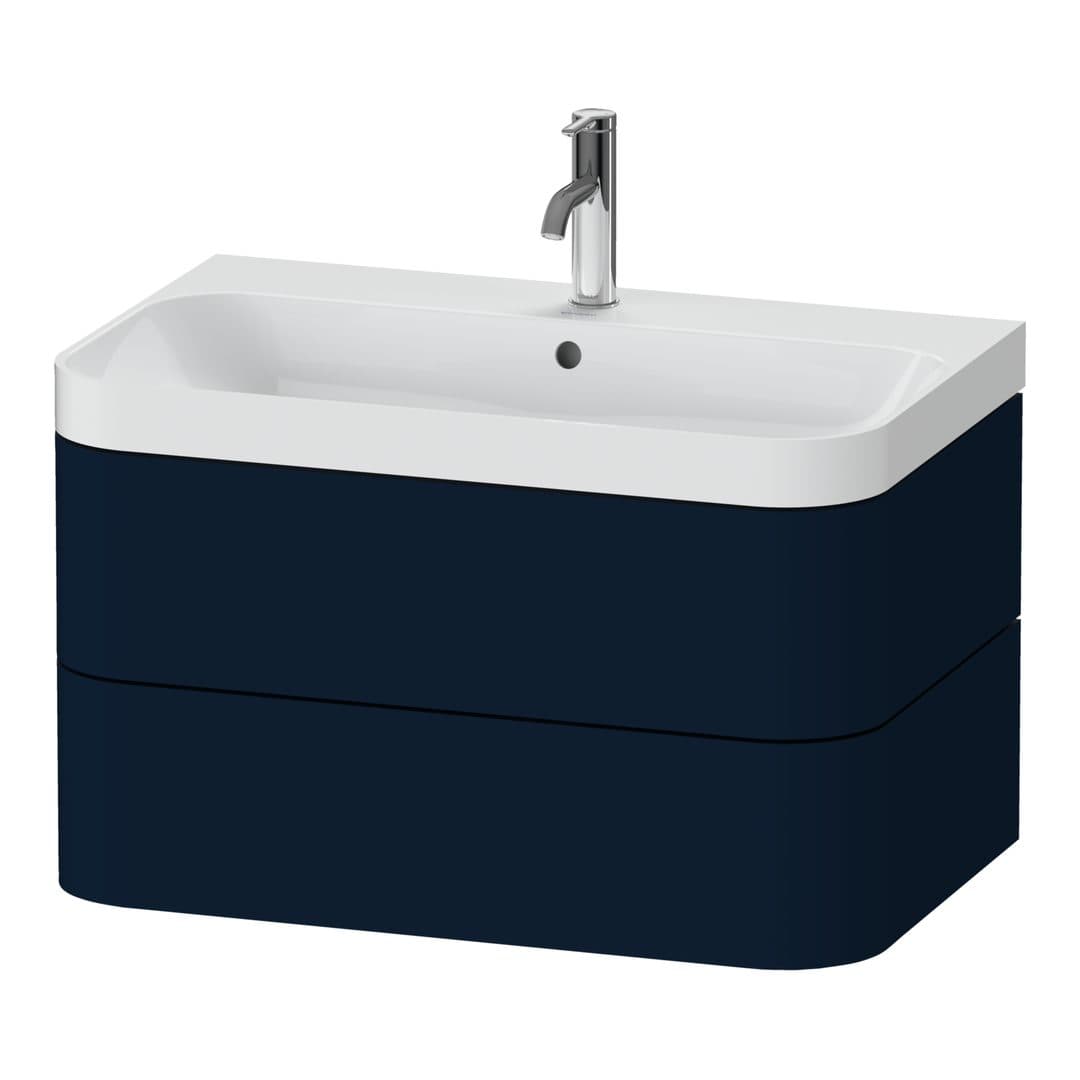 Duravit Happy D.2 – Έπιπλο Νιπτήρα – 775 mm, με νιπτήρα, 2 συρτάρια, νιπτήρας κέντρο, έκδοση O, μοντέλο HP4347 – Night blue Satin Matt, Lacquer (HP4347O9898)