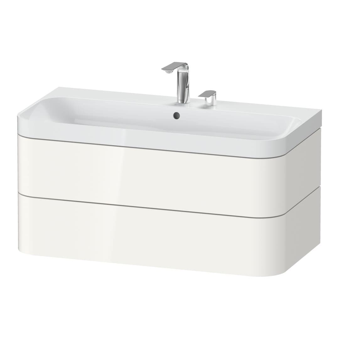 Duravit Happy D.2 – Έπιπλο Νιπτήρα – 975 mm, με νιπτήρα, 2 συρτάρια, νιπτήρας κέντρο, έκδοση E, μοντέλο HP4348 – White High Gloss, Decor (HP4348E2222)
