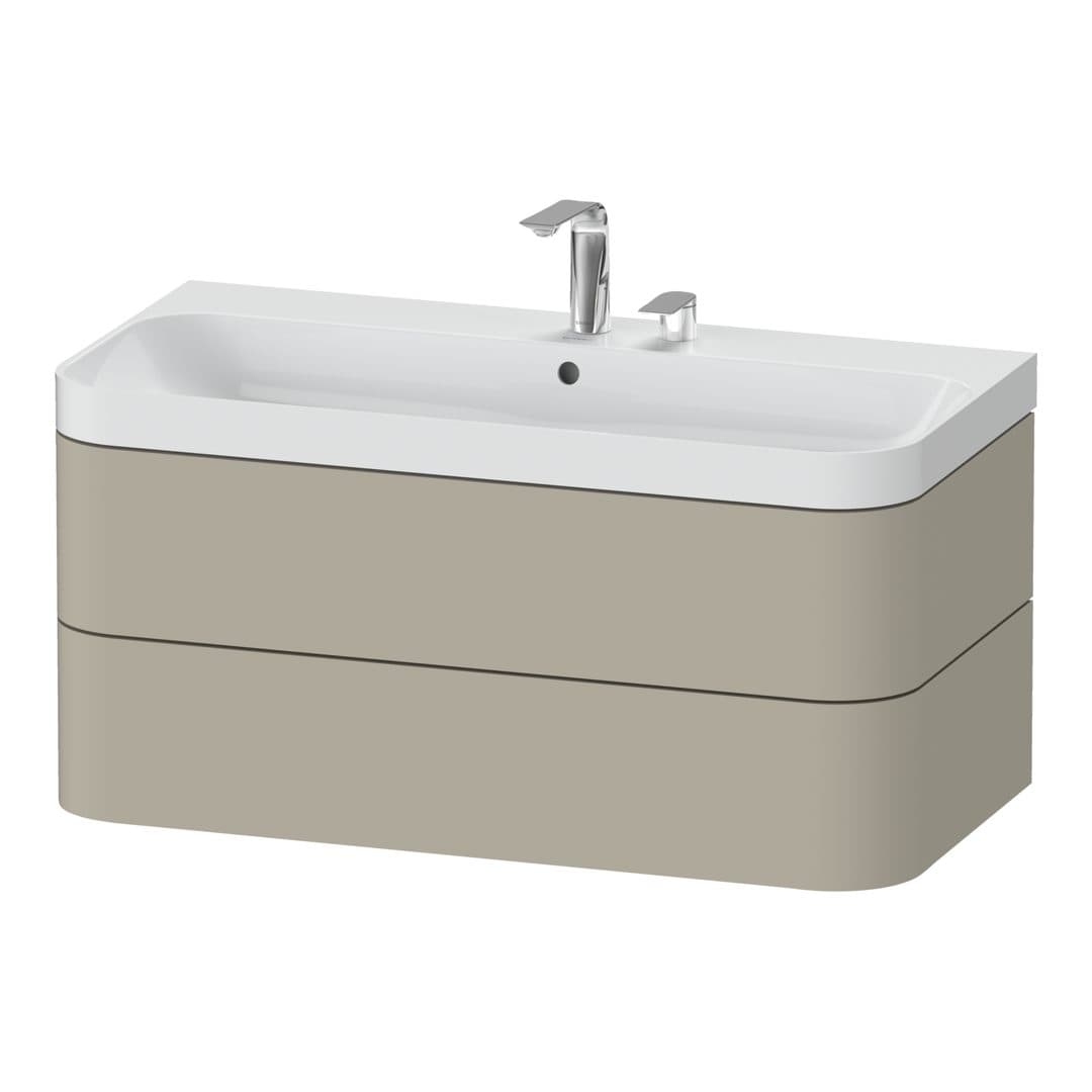 Duravit Happy D.2 – Έπιπλο Νιπτήρα – 975 mm, με νιπτήρα, 2 συρτάρια, νιπτήρας κέντρο, έκδοση E, μοντέλο HP4348 – Taupe Satin Matt, Lacquer (HP4348E6060)