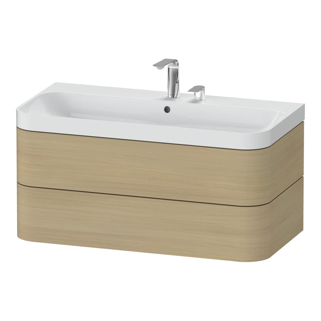 Duravit Happy D.2 – Έπιπλο Νιπτήρα – 975 mm, με νιπτήρα, 2 συρτάρια, νιπτήρας κέντρο, έκδοση E, μοντέλο HP4348 – Mediterranean oak Matt, Real wood veneer (HP4348E7171)