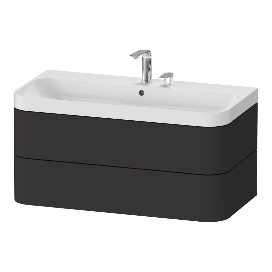Duravit Happy D.2 – Έπιπλο Νιπτήρα – 975 mm, με νιπτήρα, 2 συρτάρια, νιπτήρας κέντρο, έκδοση E, μοντέλο HP4348 – Graphite Super Matt, Decor (HP4348E8080)