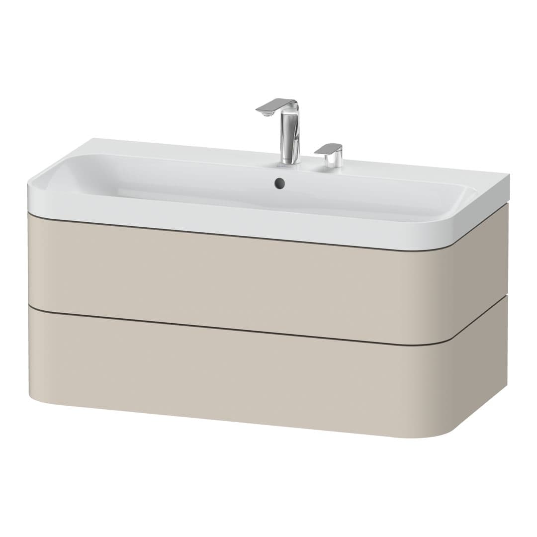 Duravit Happy D.2 – Έπιπλο Νιπτήρα – 975 mm, με νιπτήρα, 2 συρτάρια, νιπτήρας κέντρο, έκδοση E, μοντέλο HP4348 – Taupe Super Matt, Decor (HP4348E8383)