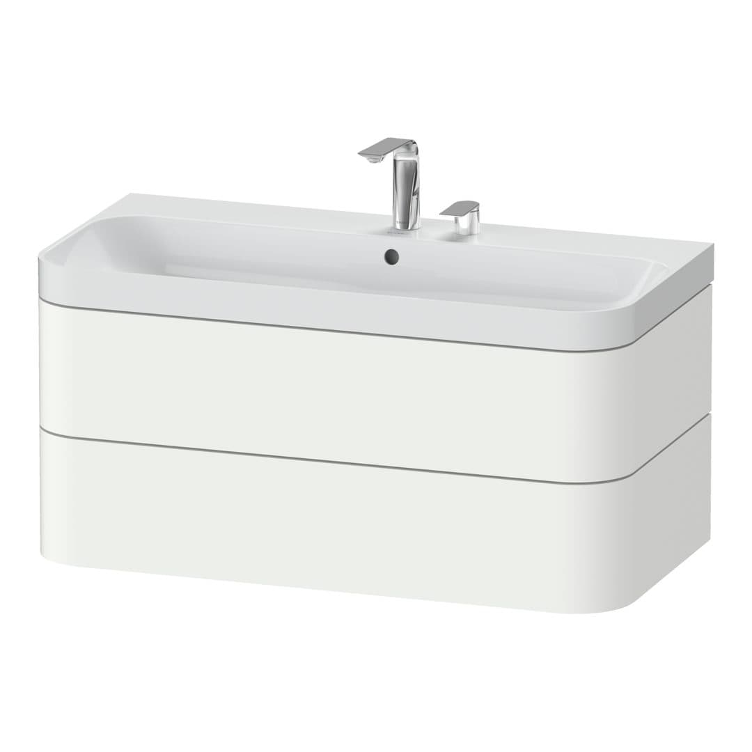 Duravit Happy D.2 – Έπιπλο Νιπτήρα – 975 mm, με νιπτήρα, 2 συρτάρια, νιπτήρας κέντρο, έκδοση E, μοντέλο HP4348 – White Super Matt, Decor (HP4348E8484)