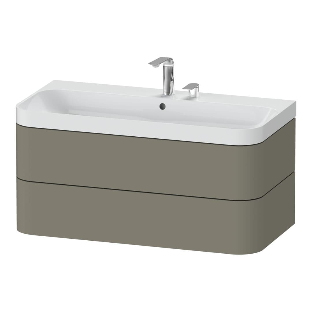 Duravit Happy D.2 – Έπιπλο Νιπτήρα – 975 mm, με νιπτήρα, 2 συρτάρια, νιπτήρας κέντρο, έκδοση E, μοντέλο HP4348 – Stone grey Satin Matt, Lacquer (HP4348E9292)