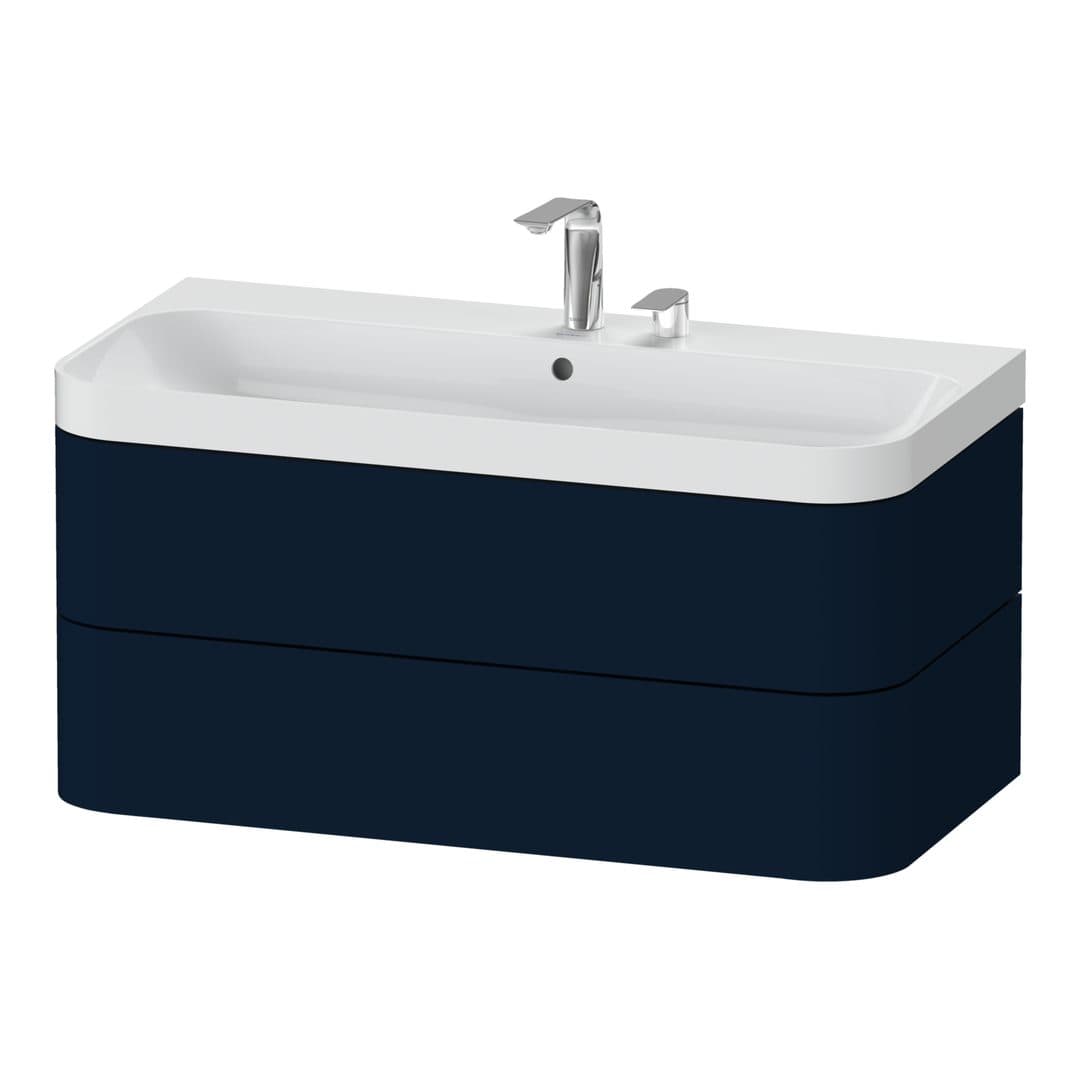 Duravit Happy D.2 – Έπιπλο Νιπτήρα – 975 mm, με νιπτήρα, 2 συρτάρια, νιπτήρας κέντρο, έκδοση E, μοντέλο HP4348 – Night blue Satin Matt, Lacquer (HP4348E9898)