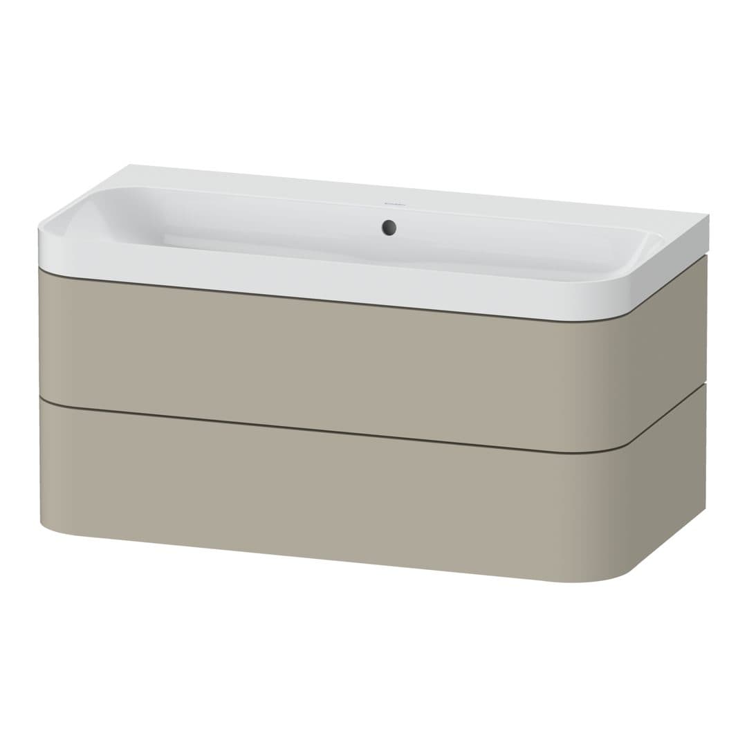 Duravit Happy D.2 – Έπιπλο Νιπτήρα – 975 mm, με νιπτήρα, 2 συρτάρια, νιπτήρας κέντρο, έκδοση N, μοντέλο HP4348 – Taupe Satin Matt, Lacquer (HP4348N6060)