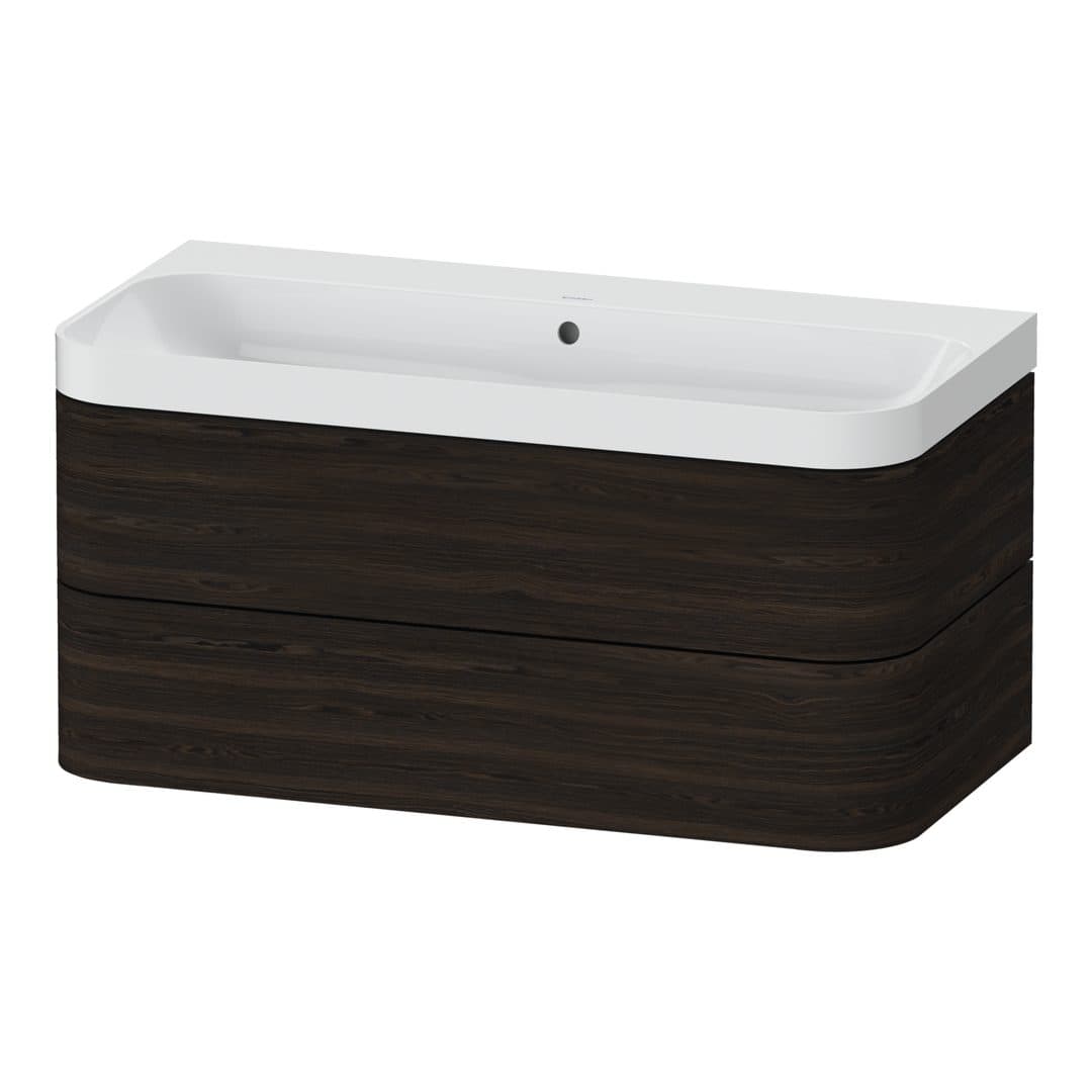 Duravit Happy D.2 – Έπιπλο Νιπτήρα – 975 mm, με νιπτήρα, 2 συρτάρια, νιπτήρας κέντρο, έκδοση N, μοντέλο HP4348 – Brushed walnut Matt, Real wood veneer (HP4348N6969)