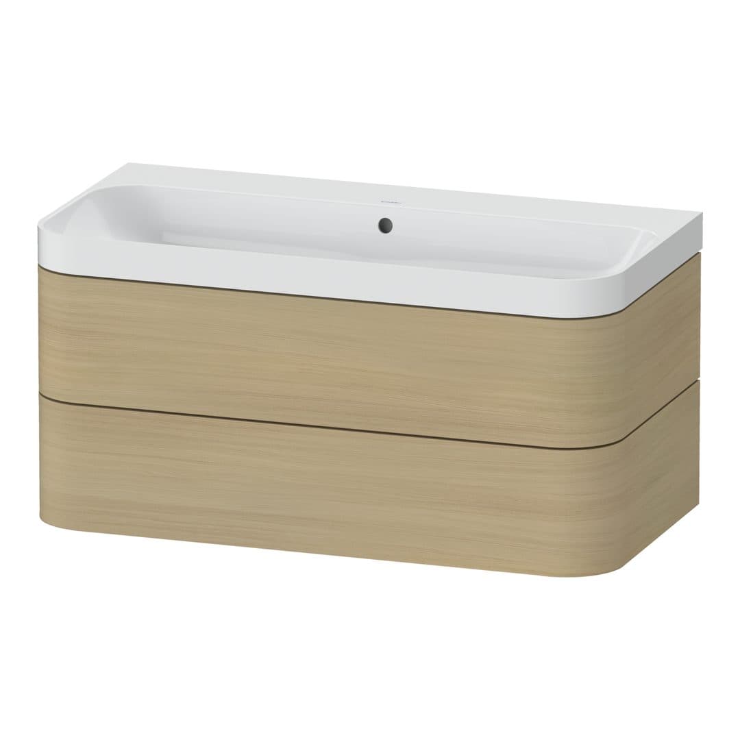 Duravit Happy D.2 – Έπιπλο Νιπτήρα – 975 mm, με νιπτήρα, 2 συρτάρια, νιπτήρας κέντρο, έκδοση N, μοντέλο HP4348 – Mediterranean oak Matt, Real wood veneer (HP4348N7171)