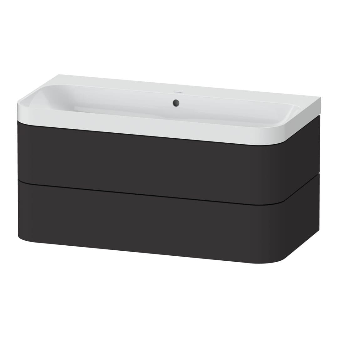 Duravit Happy D.2 – Έπιπλο Νιπτήρα – 975 mm, με νιπτήρα, 2 συρτάρια, νιπτήρας κέντρο, έκδοση N, μοντέλο HP4348 – Graphite Super Matt, Decor (HP4348N8080)