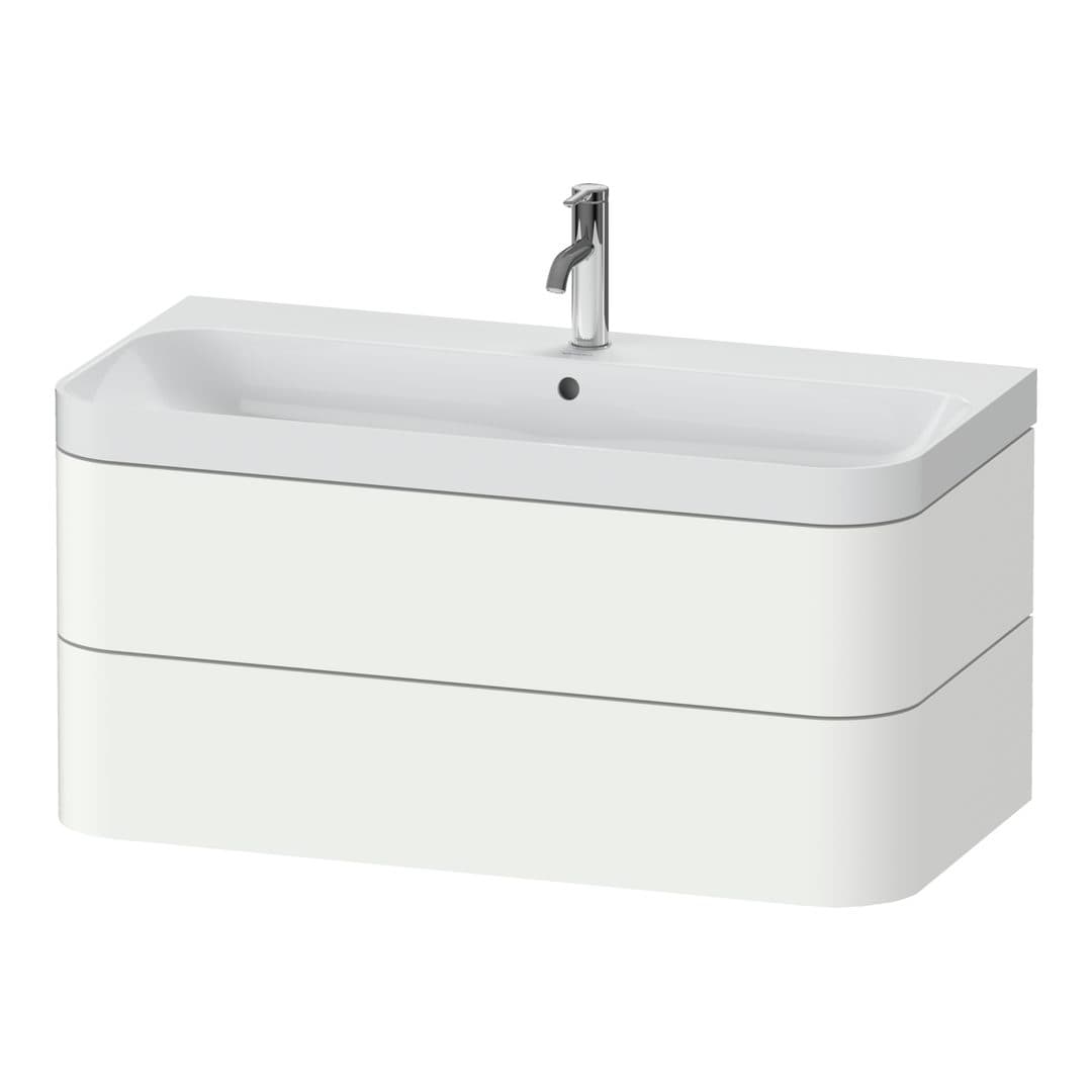 Duravit Happy D.2 – Έπιπλο Νιπτήρα – 975 mm, με νιπτήρα, 2 συρτάρια, νιπτήρας κέντρο, έκδοση O, μοντέλο HP4348 – White Satin Matt, Lacquer (HP4348O3636)