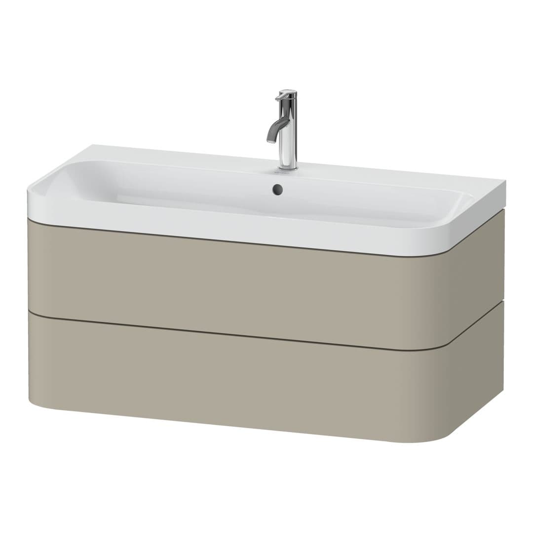 Duravit Happy D.2 – Έπιπλο Νιπτήρα – 975 mm, με νιπτήρα, 2 συρτάρια, νιπτήρας κέντρο, έκδοση O, μοντέλο HP4348 – Taupe Satin Matt, Lacquer (HP4348O6060)