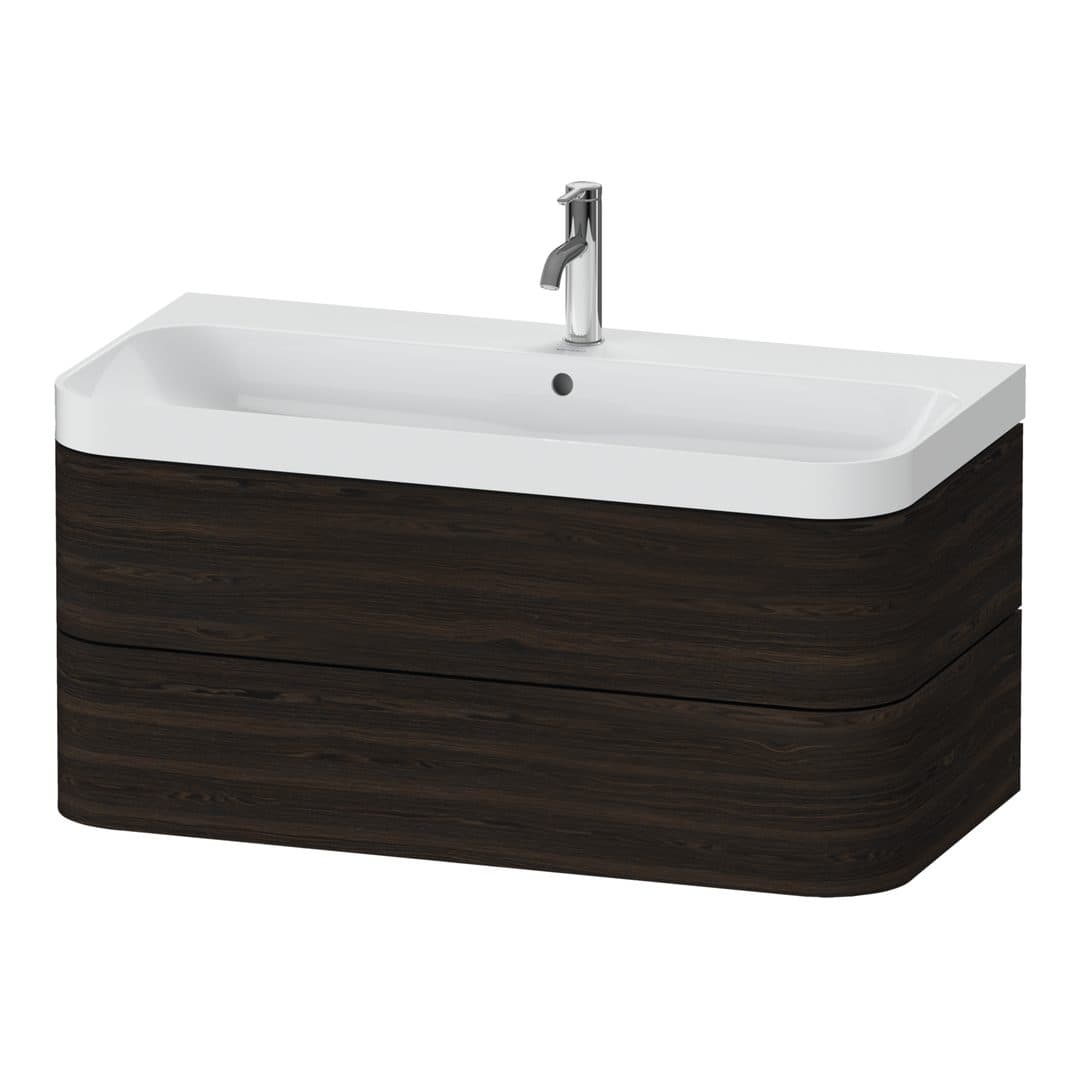 Duravit Happy D.2 – Έπιπλο Νιπτήρα – 975 mm, με νιπτήρα, 2 συρτάρια, νιπτήρας κέντρο, έκδοση O, μοντέλο HP4348 – Brushed walnut Matt, Real wood veneer (HP4348O6969)