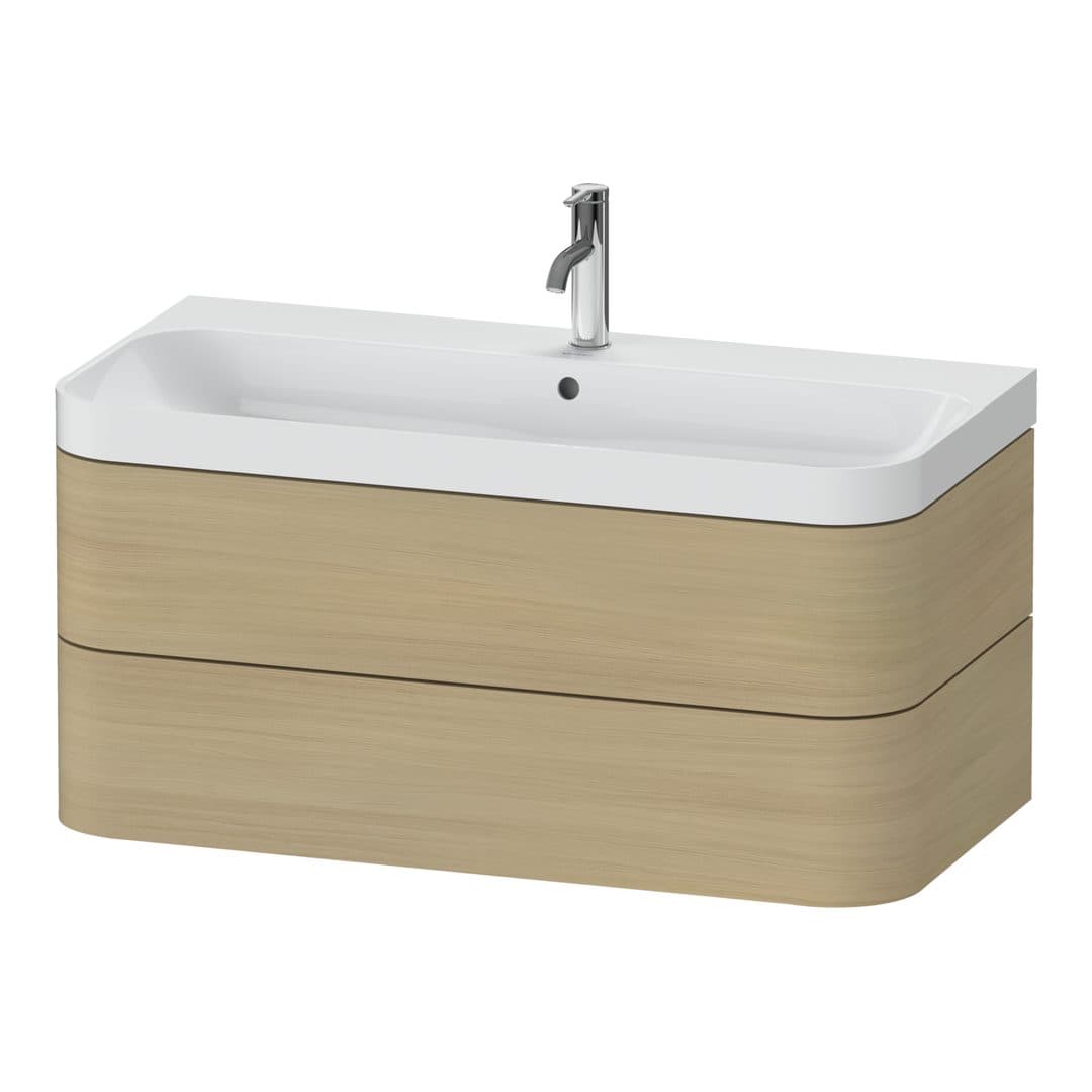 Duravit Happy D.2 – Έπιπλο Νιπτήρα – 975 mm, με νιπτήρα, 2 συρτάρια, νιπτήρας κέντρο, έκδοση O, μοντέλο HP4348 – Mediterranean oak Matt, Real wood veneer (HP4348O7171)