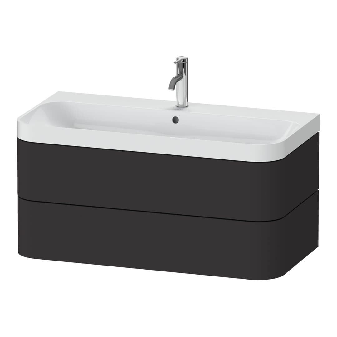 Duravit Happy D.2 – Έπιπλο Νιπτήρα – 975 mm, με νιπτήρα, 2 συρτάρια, νιπτήρας κέντρο, έκδοση O, μοντέλο HP4348 – Graphite Super Matt, Decor (HP4348O8080)