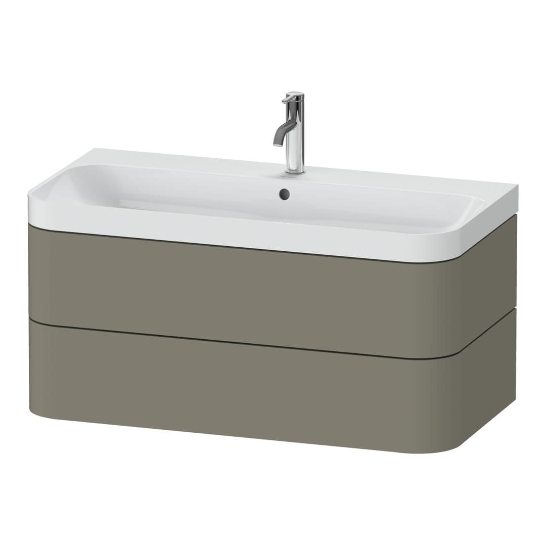 Duravit Happy D.2 – Έπιπλο Νιπτήρα – 975 mm, με νιπτήρα, 2 συρτάρια, νιπτήρας κέντρο, έκδοση O, μοντέλο HP4348 – Stone grey Satin Matt, Lacquer (HP4348O9292)