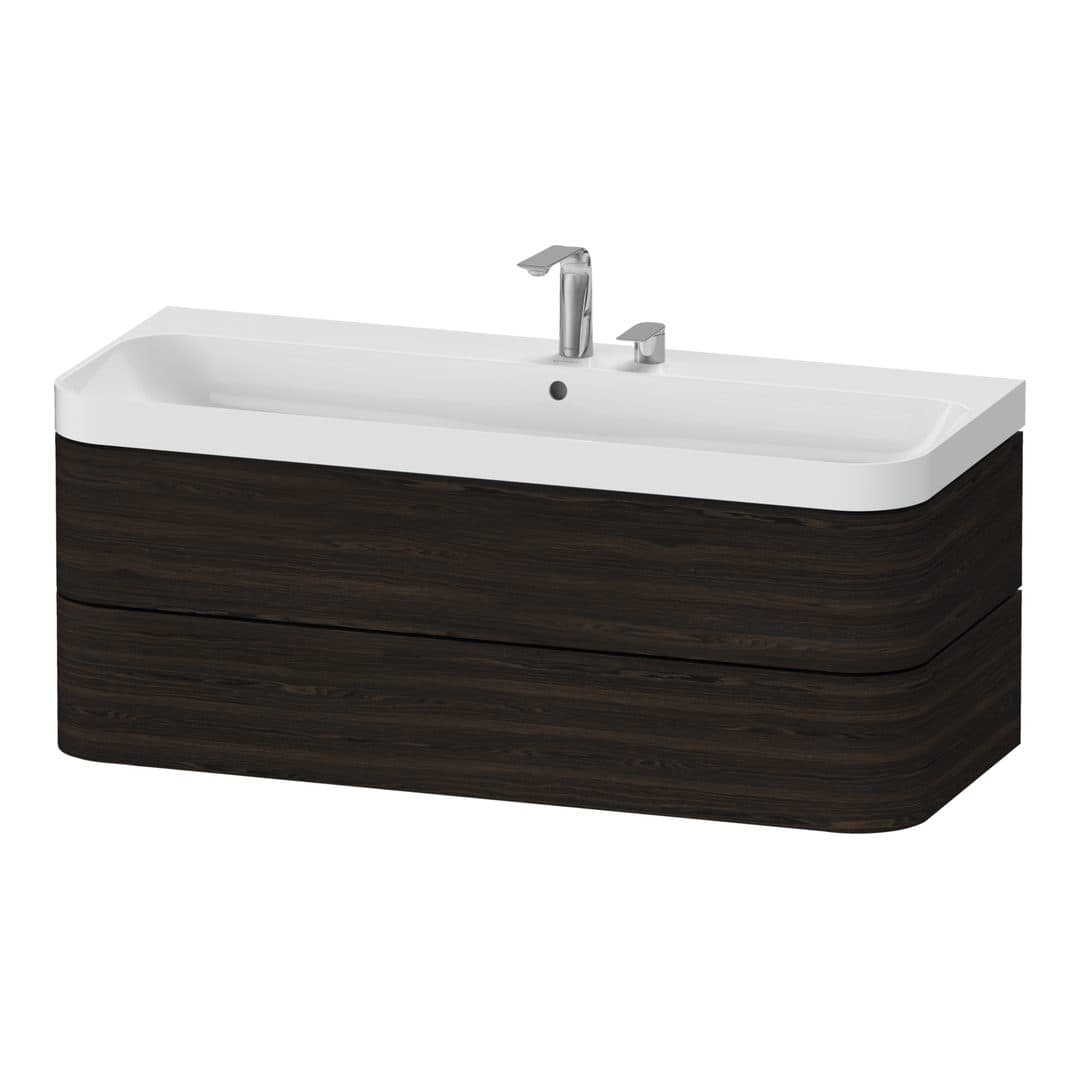Duravit Happy D.2 – Έπιπλο Νιπτήρα – 1175 mm, με νιπτήρα, 2 συρτάρια, νιπτήρας κέντρο, έκδοση E, μοντέλο HP4349 – Brushed walnut Matt, Real wood veneer (HP4349E69690000)