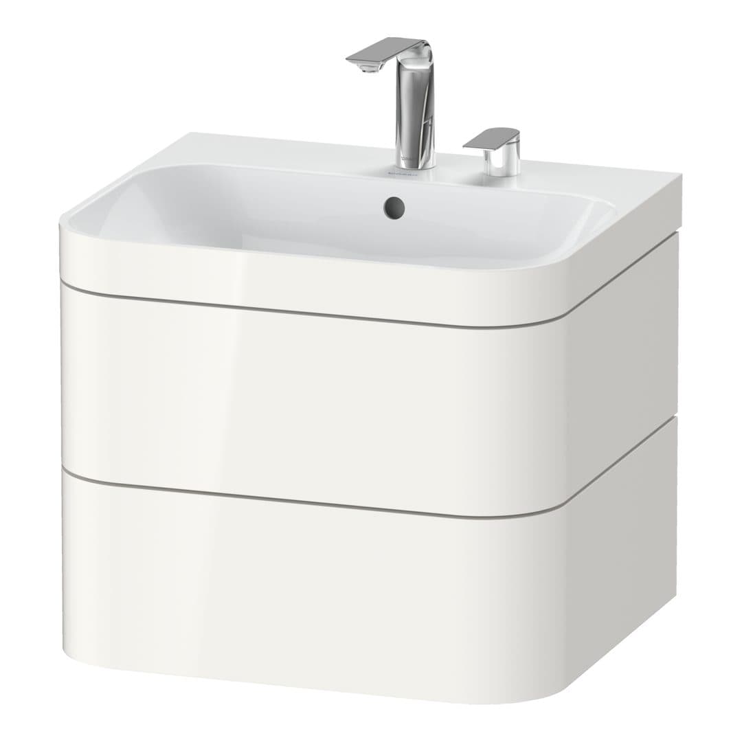 Duravit Happy D.2 – Έπιπλο Νιπτήρα – 575 mm, με νιπτήρα, 2 συρτάρια, νιπτήρας κέντρο, έκδοση E, μοντέλο HP4635 – White High Gloss, Decor (HP4635E2222)