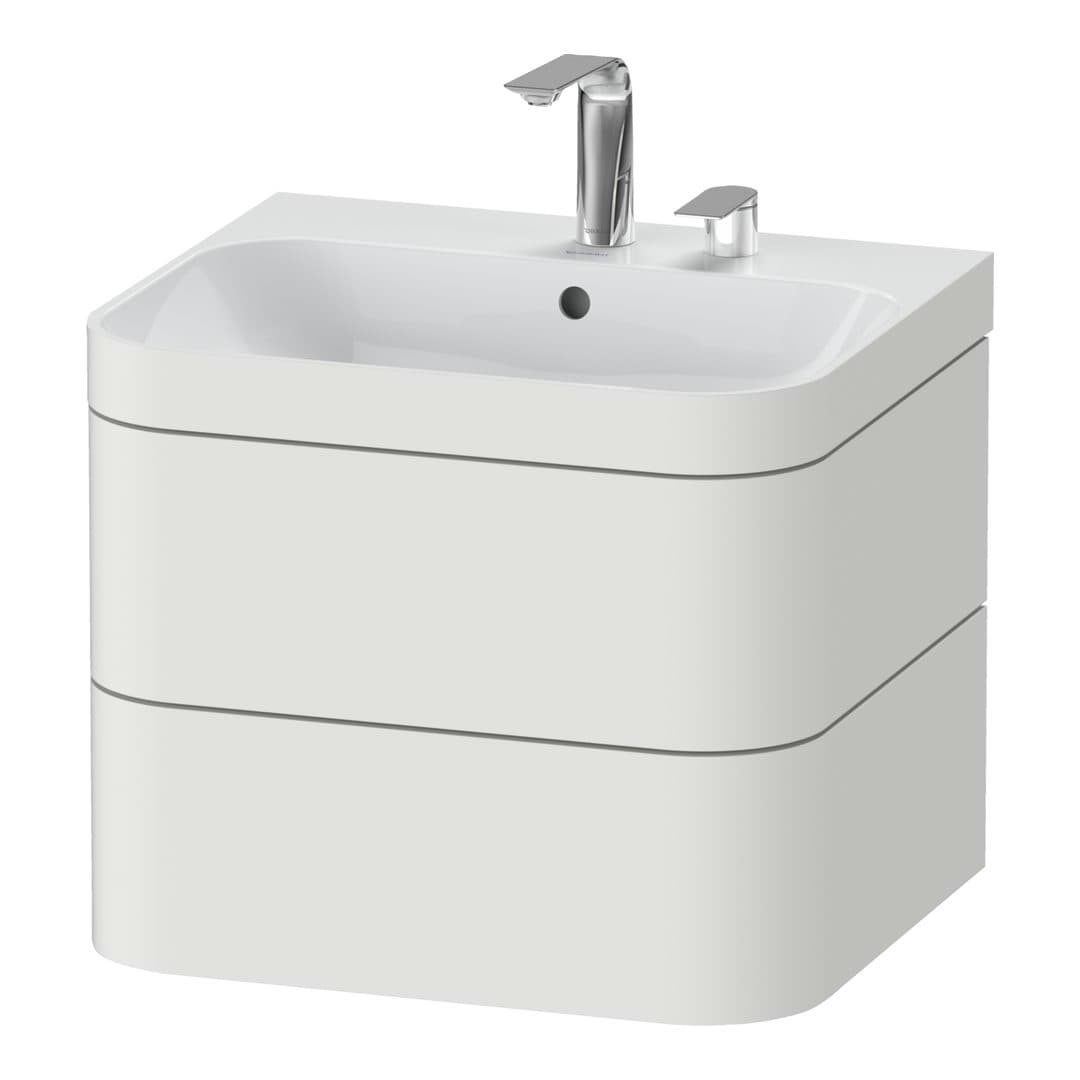 Duravit Happy D.2 – Έπιπλο Νιπτήρα – 575 mm, με νιπτήρα, 2 συρτάρια, νιπτήρας κέντρο, έκδοση E, μοντέλο HP4635 – Nordic white Satin Matt, Lacquer (HP4635E3939)