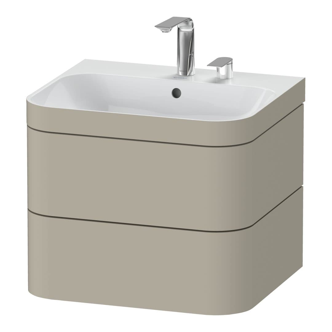 Duravit Happy D.2 – Έπιπλο Νιπτήρα – 575 mm, με νιπτήρα, 2 συρτάρια, νιπτήρας κέντρο, έκδοση E, μοντέλο HP4635 – Taupe Satin Matt, Lacquer (HP4635E6060)