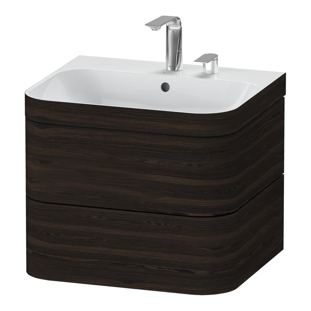 Duravit Happy D.2 – Έπιπλο Νιπτήρα – 575 mm, με νιπτήρα, 2 συρτάρια, νιπτήρας κέντρο, έκδοση E, μοντέλο HP4635 – Brushed walnut Matt, Real wood veneer (HP4635E6969)