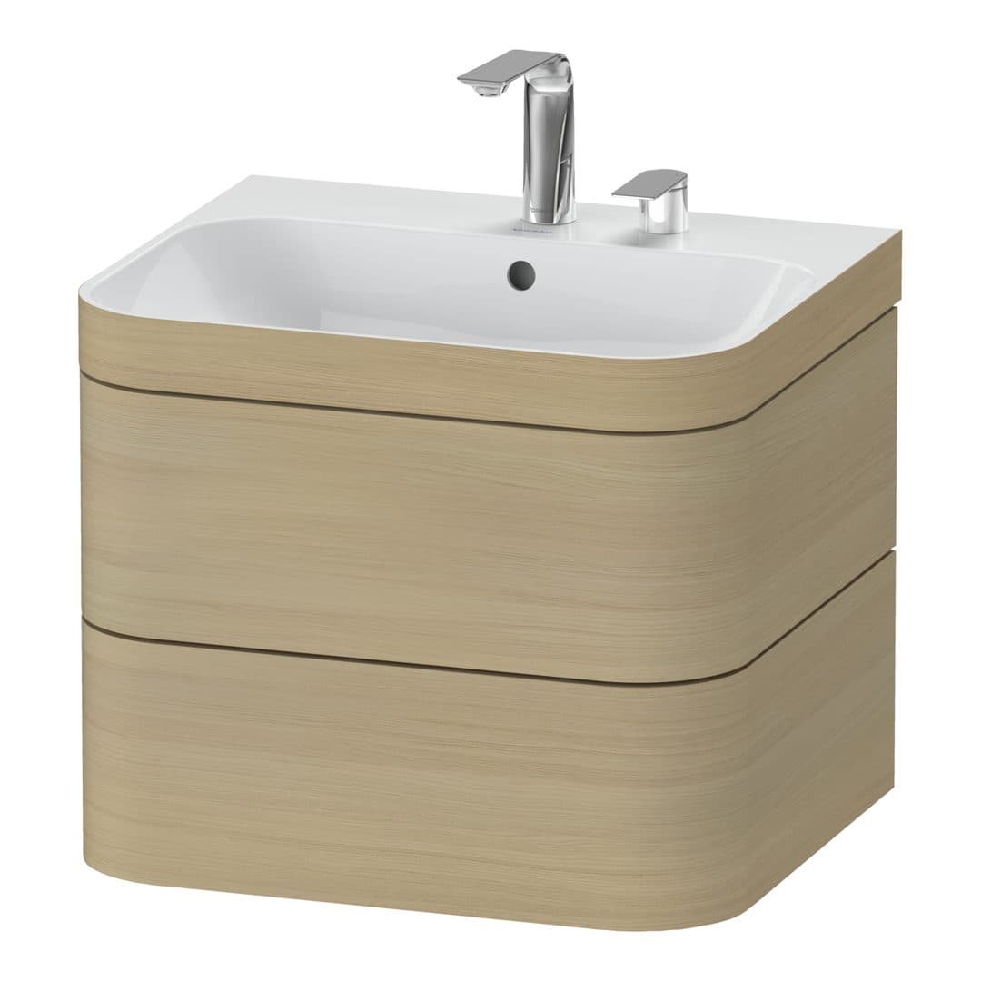 Duravit Happy D.2 – Έπιπλο Νιπτήρα – 575 mm, με νιπτήρα, 2 συρτάρια, νιπτήρας κέντρο, έκδοση E, μοντέλο HP4635 – Mediterranean oak Matt, Real wood veneer (HP4635E7171)