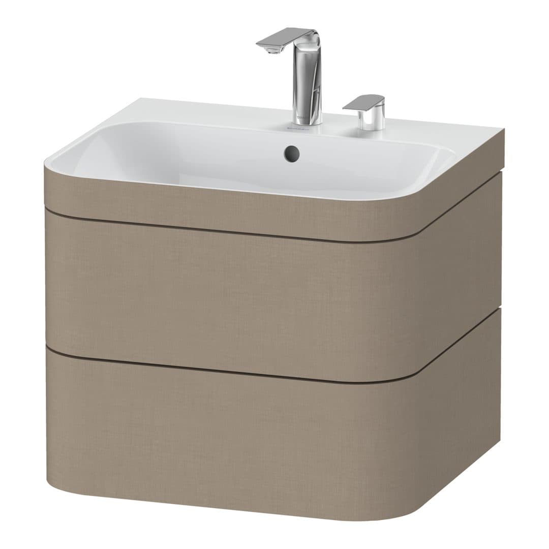 Duravit Happy D.2 – Έπιπλο Νιπτήρα – 575 mm, με νιπτήρα, 2 συρτάρια, νιπτήρας κέντρο, έκδοση E, μοντέλο HP4635 – Linen Matt, Decor (HP4635E7575)