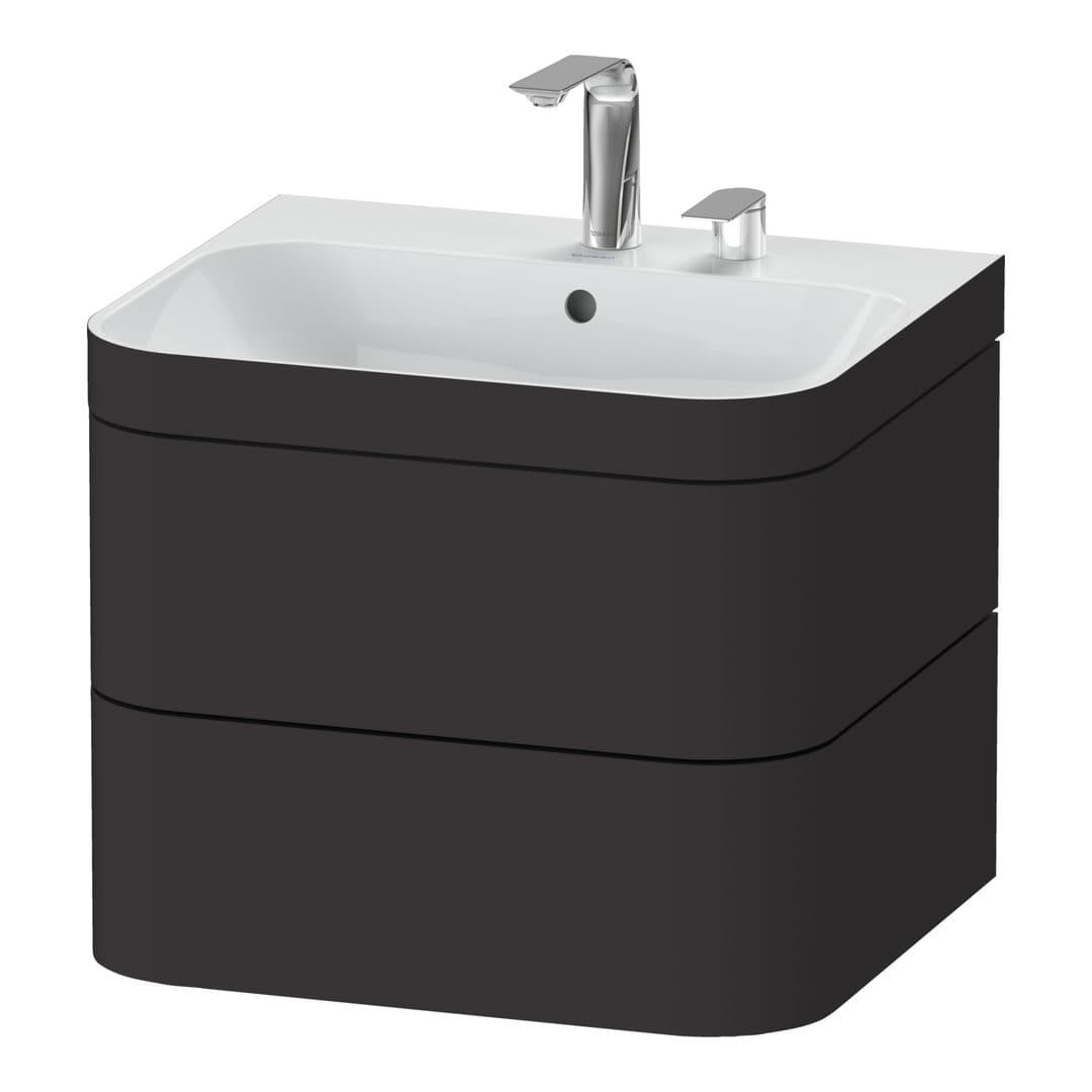 Duravit Happy D.2 – Έπιπλο Νιπτήρα – 575 mm, με νιπτήρα, 2 συρτάρια, νιπτήρας κέντρο, έκδοση E, μοντέλο HP4635 – Graphite Super Matt, Decor (HP4635E8080)