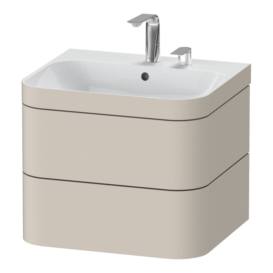 Duravit Happy D.2 – Έπιπλο Νιπτήρα – 575 mm, με νιπτήρα, 2 συρτάρια, νιπτήρας κέντρο, έκδοση E, μοντέλο HP4635 – Taupe Super Matt, Decor (HP4635E8383)