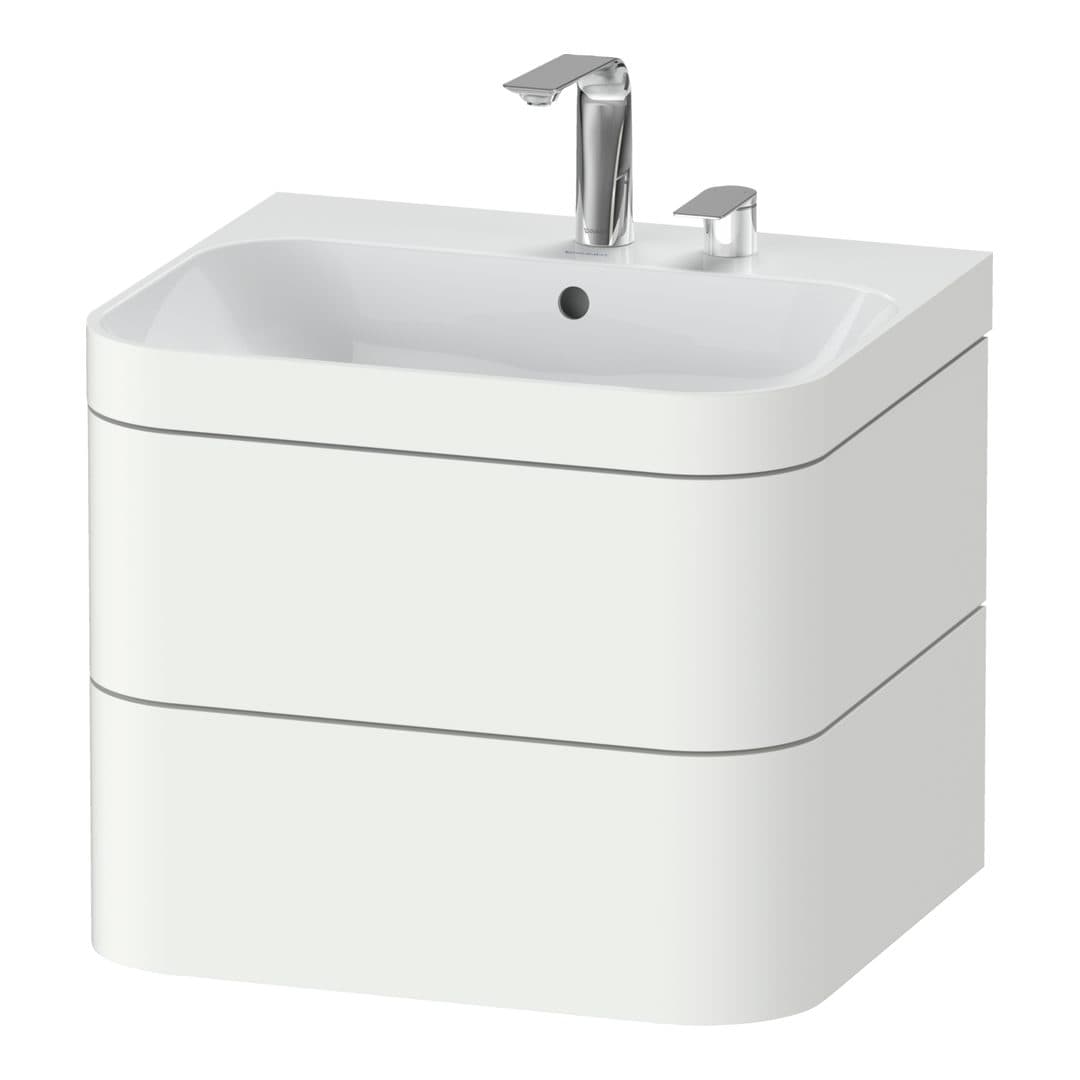 Duravit Happy D.2 – Έπιπλο Νιπτήρα – 575 mm, με νιπτήρα, 2 συρτάρια, νιπτήρας κέντρο, έκδοση E, μοντέλο HP4635 – White Super Matt, Decor (HP4635E8484)
