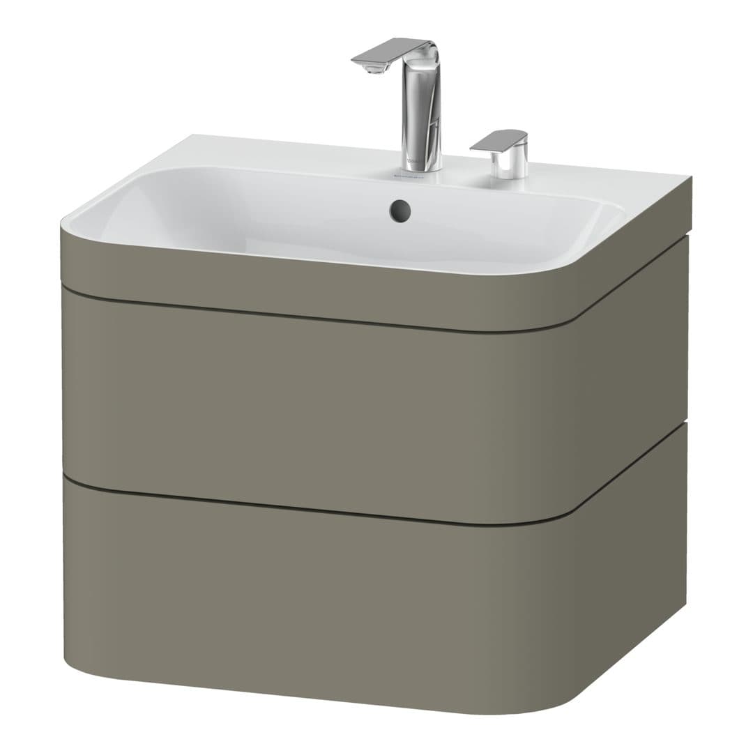 Duravit Happy D.2 – Έπιπλο Νιπτήρα – 575 mm, με νιπτήρα, 2 συρτάρια, νιπτήρας κέντρο, έκδοση E, μοντέλο HP4635 – Stone grey Satin Matt, Lacquer (HP4635E9292)