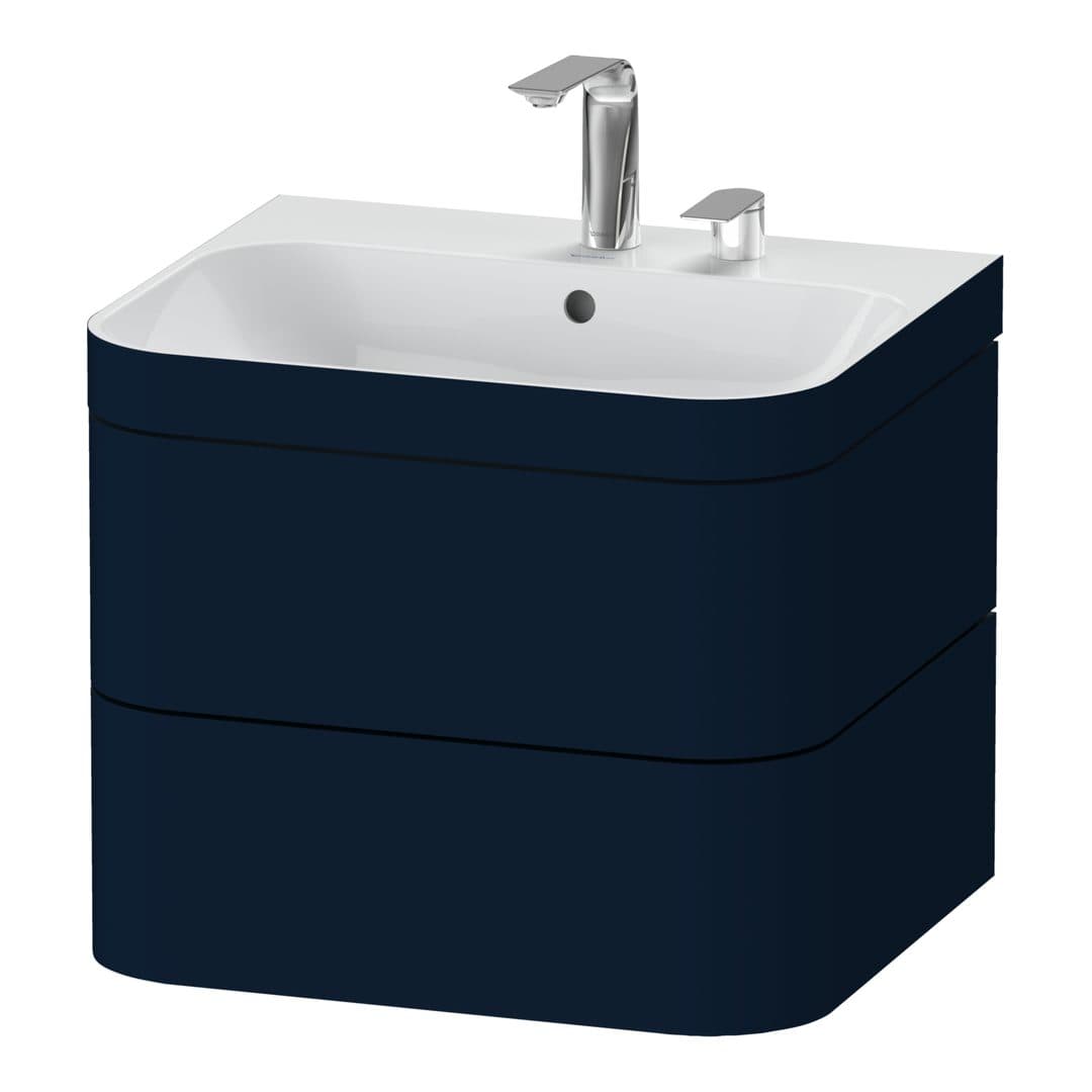 Duravit Happy D.2 – Έπιπλο Νιπτήρα – 575 mm, με νιπτήρα, 2 συρτάρια, νιπτήρας κέντρο, έκδοση E, μοντέλο HP4635 – Night blue Satin Matt, Lacquer (HP4635E9898)