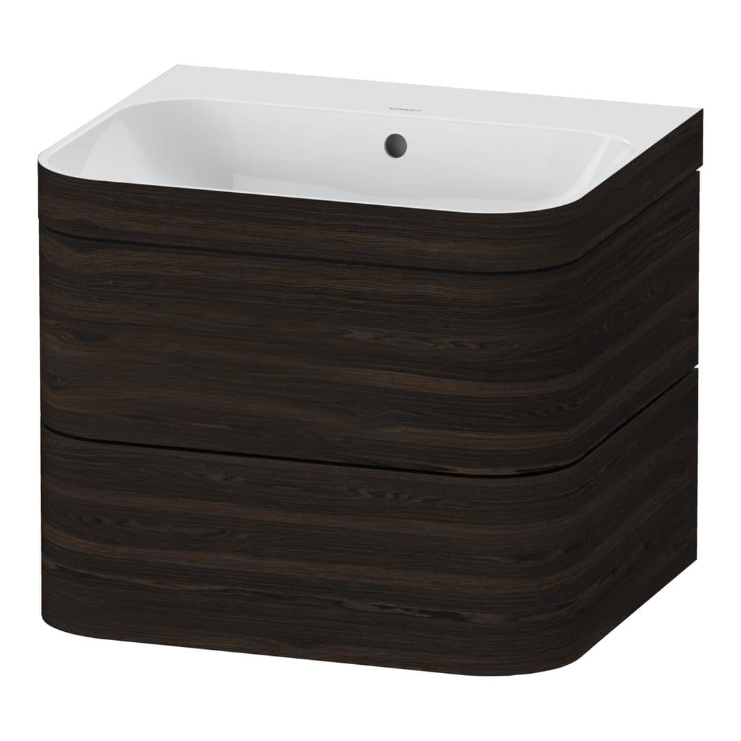 Duravit Happy D.2 – Έπιπλο Νιπτήρα – 575 mm, με νιπτήρα, 2 συρτάρια, νιπτήρας κέντρο, έκδοση N, μοντέλο HP4635 – Brushed walnut Matt, Real wood veneer (HP4635N6969)