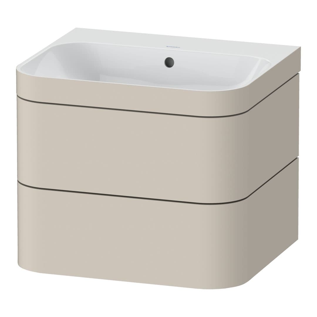 Duravit Happy D.2 – Έπιπλο Νιπτήρα – 575 mm, με νιπτήρα, 2 συρτάρια, νιπτήρας κέντρο, έκδοση N, μοντέλο HP4635 – Taupe Super Matt, Decor (HP4635N8383)
