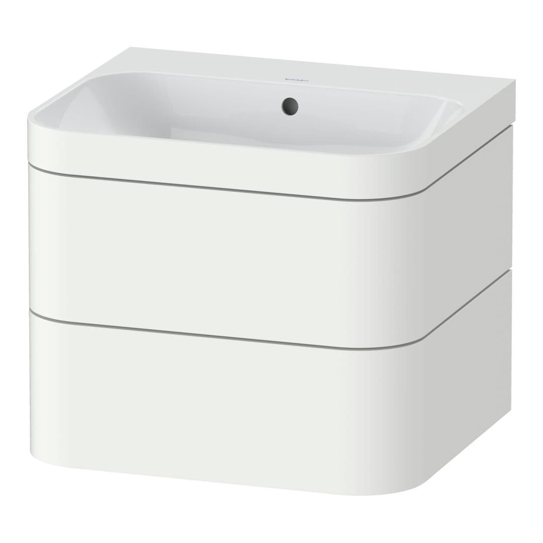Duravit Happy D.2 – Έπιπλο Νιπτήρα – 575 mm, με νιπτήρα, 2 συρτάρια, νιπτήρας κέντρο, έκδοση N, μοντέλο HP4635 – White Super Matt, Decor (HP4635N8484)