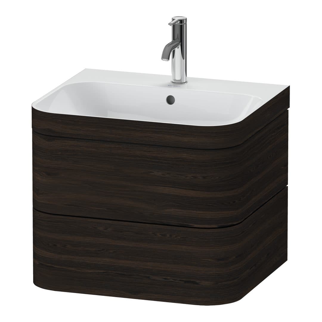 Duravit Happy D.2 – Έπιπλο Νιπτήρα – 575 mm, με νιπτήρα, 2 συρτάρια, νιπτήρας κέντρο, έκδοση O, μοντέλο HP4635 – Brushed walnut Matt, Real wood veneer (HP4635O6969)