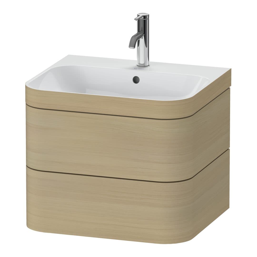 Duravit Happy D.2 – Έπιπλο Νιπτήρα – 575 mm, με νιπτήρα, 2 συρτάρια, νιπτήρας κέντρο, έκδοση O, μοντέλο HP4635 – Mediterranean oak Matt, Real wood veneer (HP4635O7171)