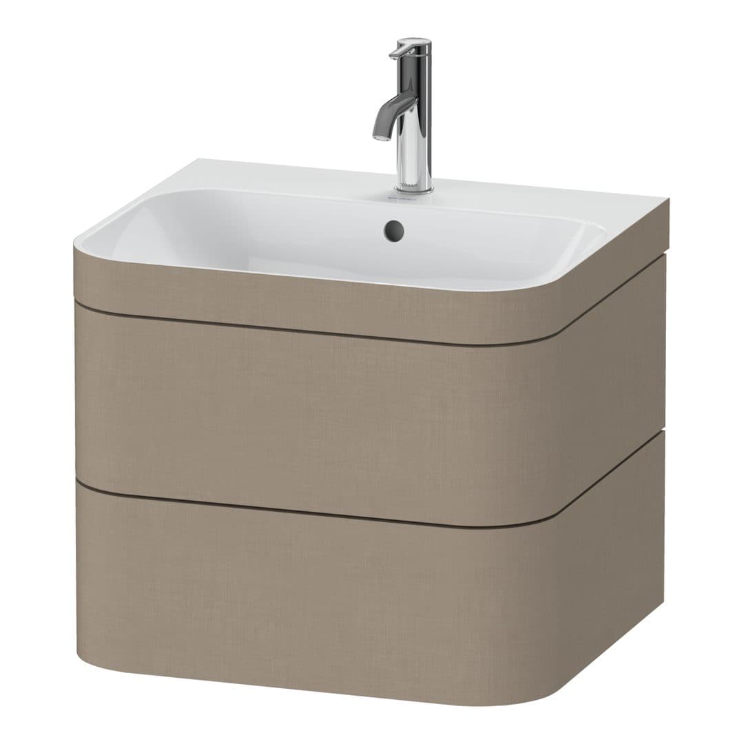 Duravit Happy D.2 – Έπιπλο Νιπτήρα – 575 mm, με νιπτήρα, 2 συρτάρια, νιπτήρας κέντρο, έκδοση O, μοντέλο HP4635 – Linen Matt, Decor (HP4635O7575)