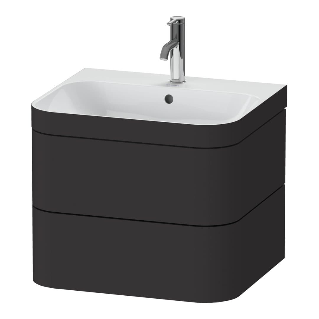 Duravit Happy D.2 – Έπιπλο Νιπτήρα – 575 mm, με νιπτήρα, 2 συρτάρια, νιπτήρας κέντρο, έκδοση O, μοντέλο HP4635 – Graphite Super Matt, Decor (HP4635O8080)