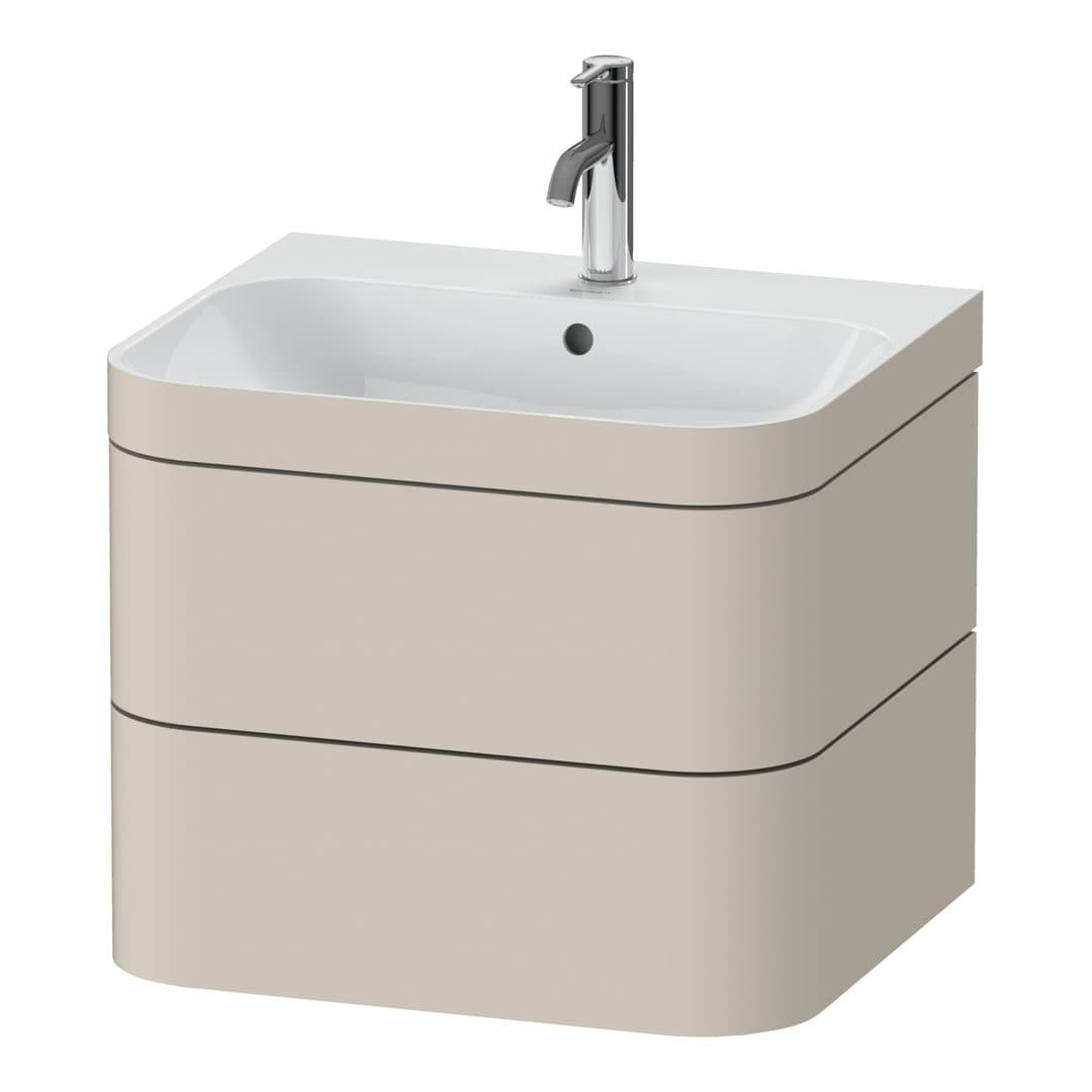 Duravit Happy D.2 – Έπιπλο Νιπτήρα – 575 mm, με νιπτήρα, 2 συρτάρια, νιπτήρας κέντρο, έκδοση O, μοντέλο HP4635 – Taupe Super Matt, Decor (HP4635O8383)