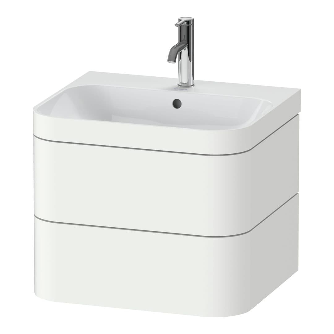 Duravit Happy D.2 – Έπιπλο Νιπτήρα – 575 mm, με νιπτήρα, 2 συρτάρια, νιπτήρας κέντρο, έκδοση O, μοντέλο HP4635 – White Super Matt, Decor (HP4635O8484)