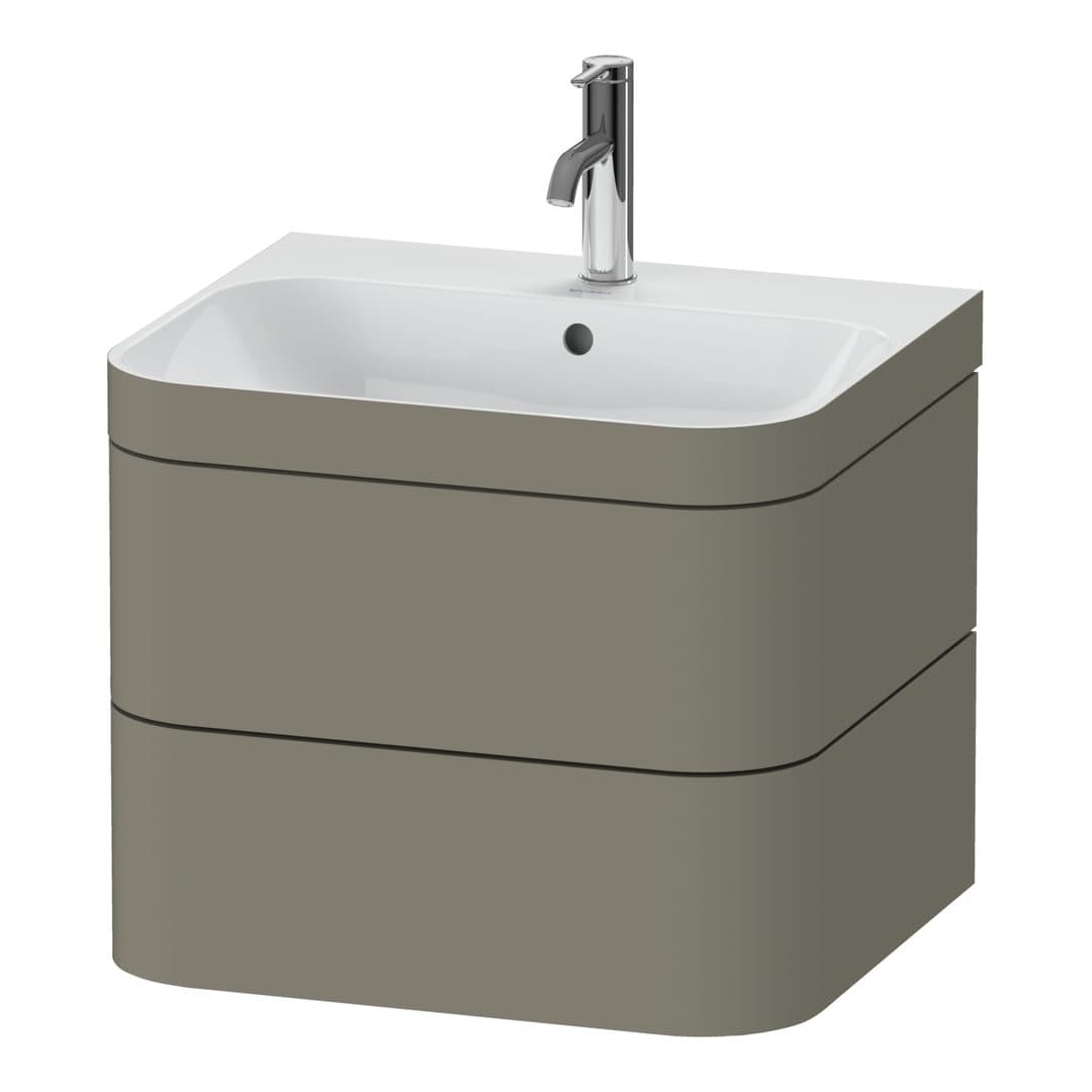 Duravit Happy D.2 – Έπιπλο Νιπτήρα – 575 mm, με νιπτήρα, 2 συρτάρια, νιπτήρας κέντρο, έκδοση O, μοντέλο HP4635 – Stone grey Satin Matt, Lacquer (HP4635O9292)