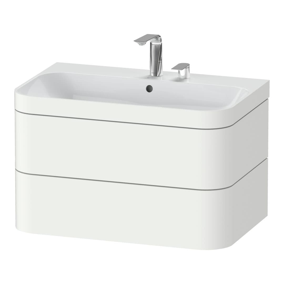 Duravit Happy D.2 – Έπιπλο Νιπτήρα – 775 mm, με νιπτήρα, 2 συρτάρια, νιπτήρας κέντρο, έκδοση E, μοντέλο HP4637 – White Satin Matt, Lacquer (HP4637E3636)