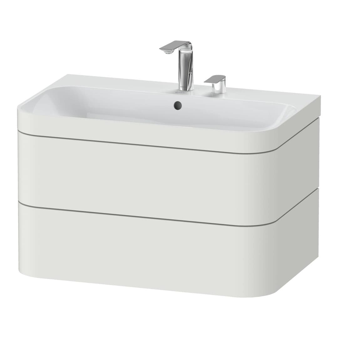 Duravit Happy D.2 – Έπιπλο Νιπτήρα – 775 mm, με νιπτήρα, 2 συρτάρια, νιπτήρας κέντρο, έκδοση E, μοντέλο HP4637 – Nordic white Satin Matt, Lacquer (HP4637E3939)
