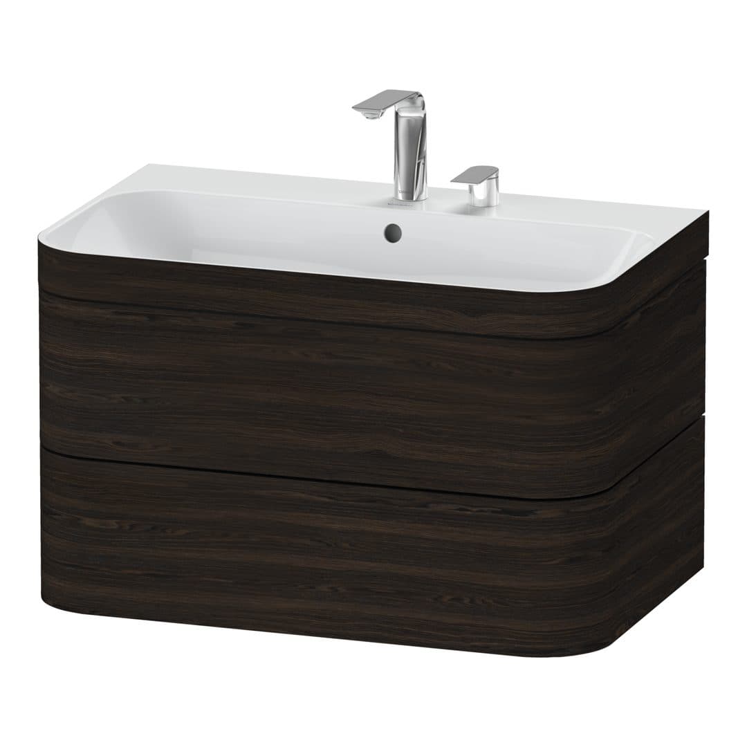 Duravit Happy D.2 – Έπιπλο Νιπτήρα – 775 mm, με νιπτήρα, 2 συρτάρια, νιπτήρας κέντρο, έκδοση E, μοντέλο HP4637 – Brushed walnut Matt, Real wood veneer (HP4637E6969)