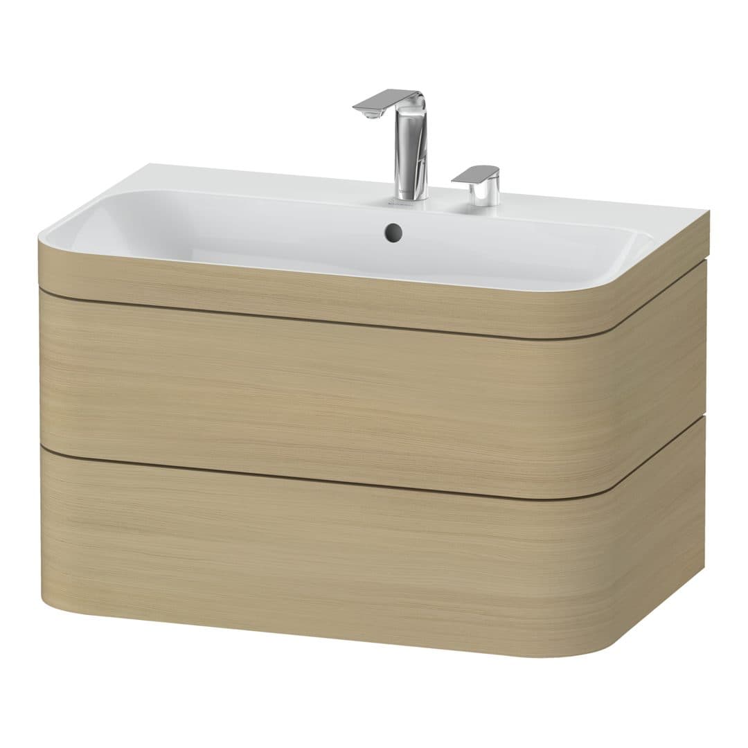 Duravit Happy D.2 – Έπιπλο Νιπτήρα – 775 mm, με νιπτήρα, 2 συρτάρια, νιπτήρας κέντρο, έκδοση E, μοντέλο HP4637 – Mediterranean oak Matt, Real wood veneer (HP4637E7171)