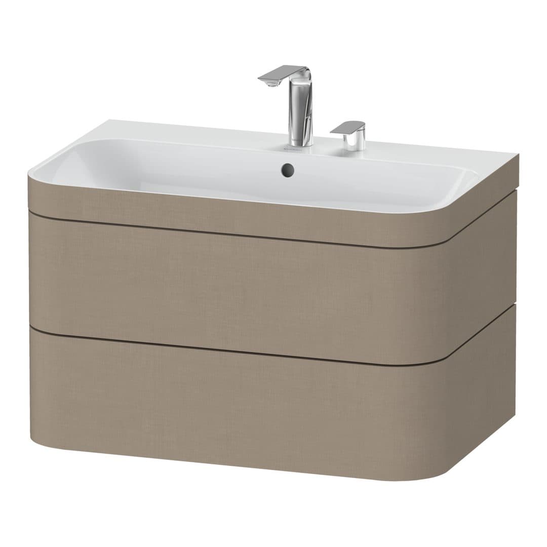 Duravit Happy D.2 – Έπιπλο Νιπτήρα – 775 mm, με νιπτήρα, 2 συρτάρια, νιπτήρας κέντρο, έκδοση E, μοντέλο HP4637 – Linen Matt, Decor (HP4637E7575)