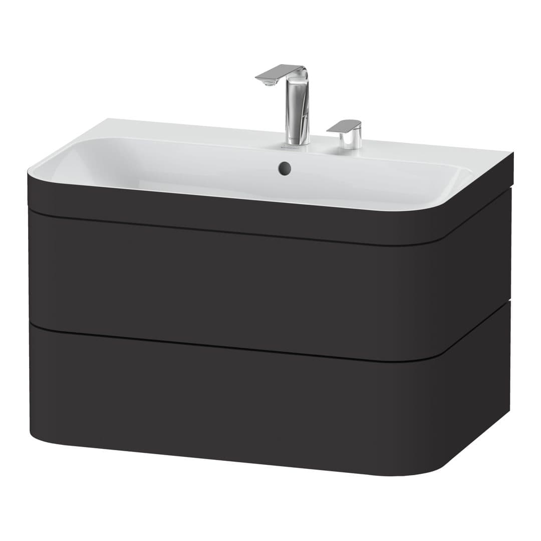 Duravit Happy D.2 – Έπιπλο Νιπτήρα – 775 mm, με νιπτήρα, 2 συρτάρια, νιπτήρας κέντρο, έκδοση E, μοντέλο HP4637 – Graphite Super Matt, Decor (HP4637E8080)