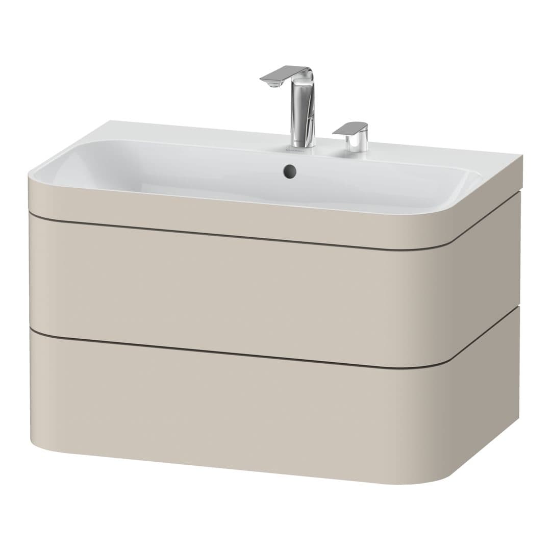 Duravit Happy D.2 – Έπιπλο Νιπτήρα – 775 mm, με νιπτήρα, 2 συρτάρια, νιπτήρας κέντρο, έκδοση E, μοντέλο HP4637 – Taupe Super Matt, Decor (HP4637E8383)